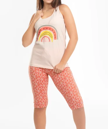 Women's Pajama Set ( sleeveles +Pentacor) 731 بيجاما صيفي حريمي