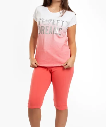 Women's Pajama Set ( Short sleeves +Pentacor) 732 بيجاما صيفي حريمي