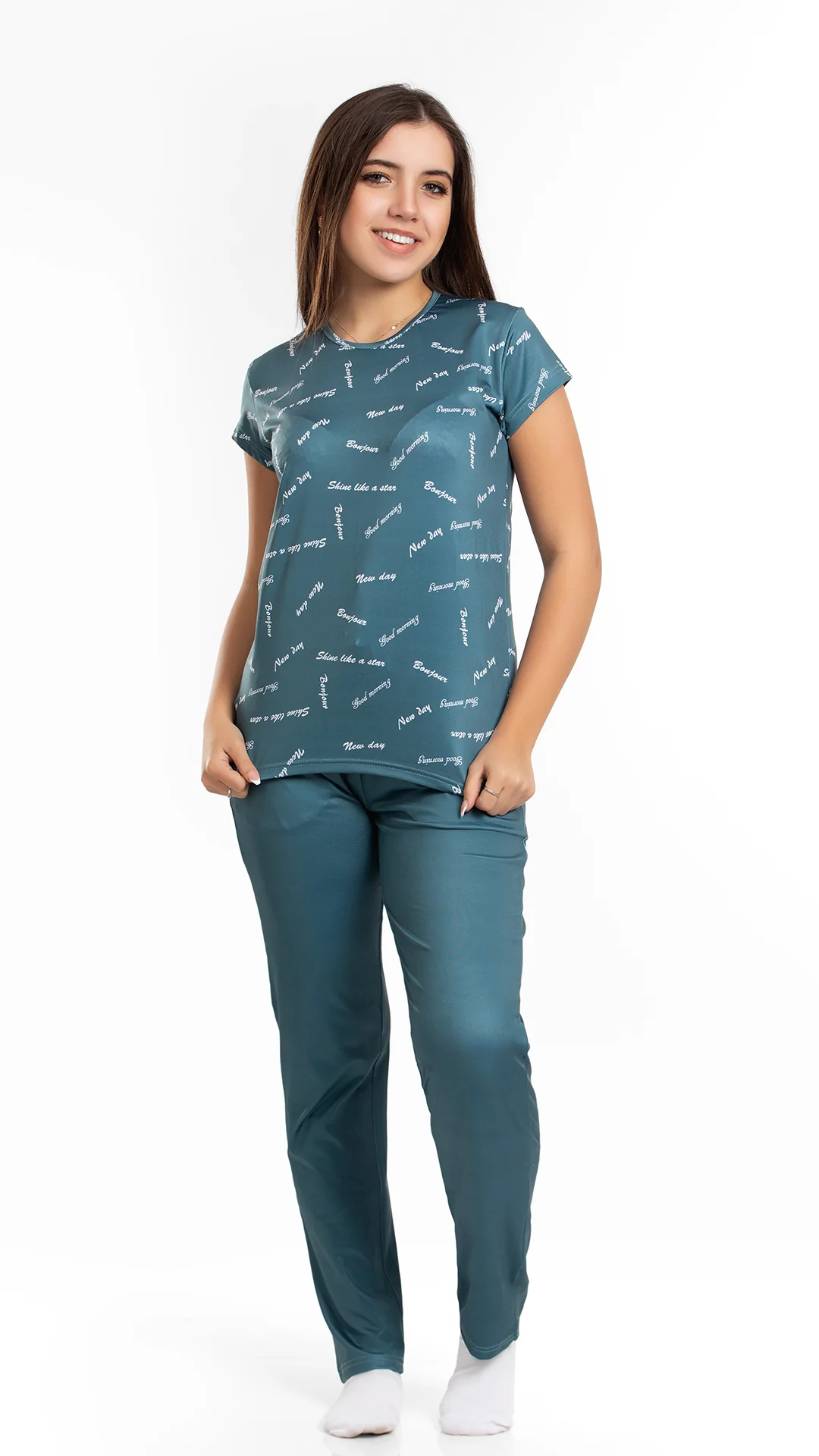 Women's Pajama Set ( Short sleeves +PANTS) 735 بيجاما صيفي حريمي