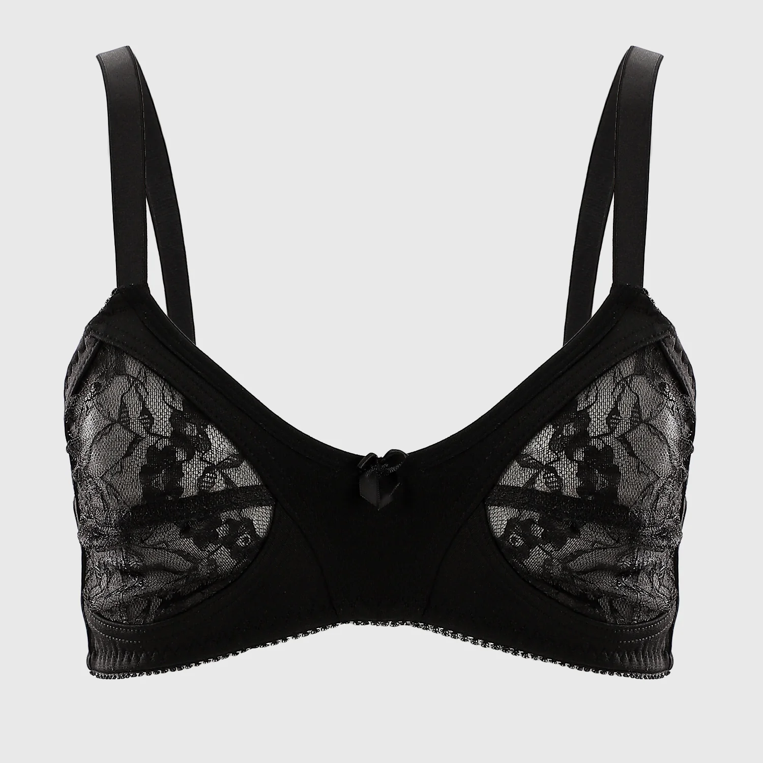 Lace & Synthetic Minimizer Bra - Black ميني مايزر دانتيل شفاف - Image 3