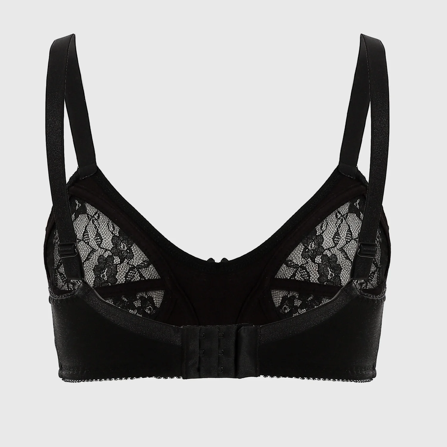 Lace & Synthetic Minimizer Bra - Black ميني مايزر دانتيل شفاف